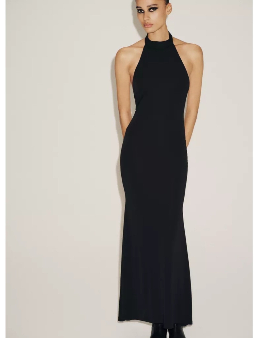 Zara Black High-Neck Halter Maxi Dress